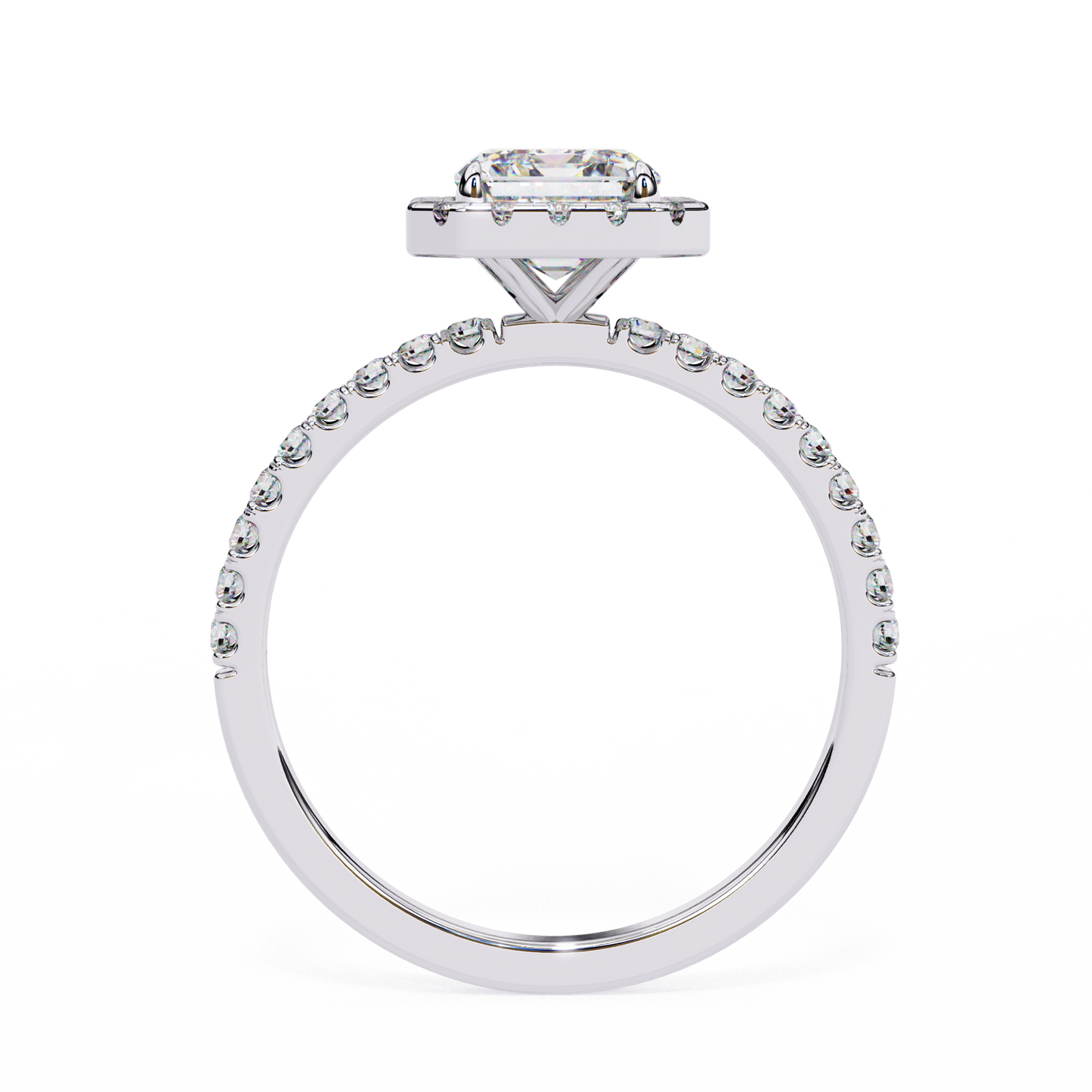 2.15 CTW Radiant-Cut Lab-Grown Diamond Halo Pavé Engagement Ring in 14K White Gold
