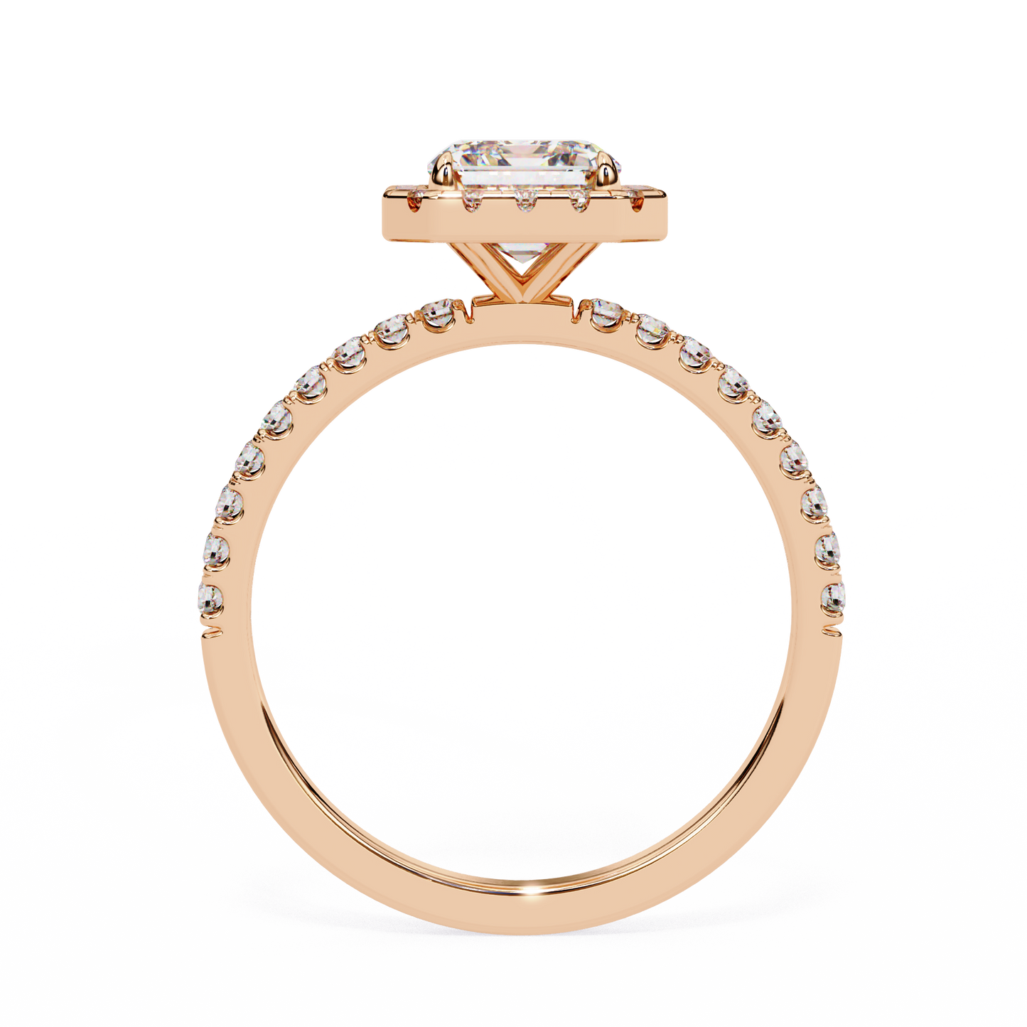 2.02 CTW Emerald-Cut Lab-Grown Diamond Halo Pavé Engagement Ring in 14K Rose Gold