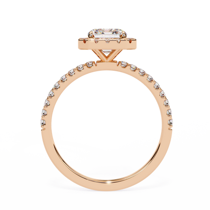 2.02 CTW Emerald-Cut Lab-Grown Diamond Halo Pavé Engagement Ring in 14K Rose Gold