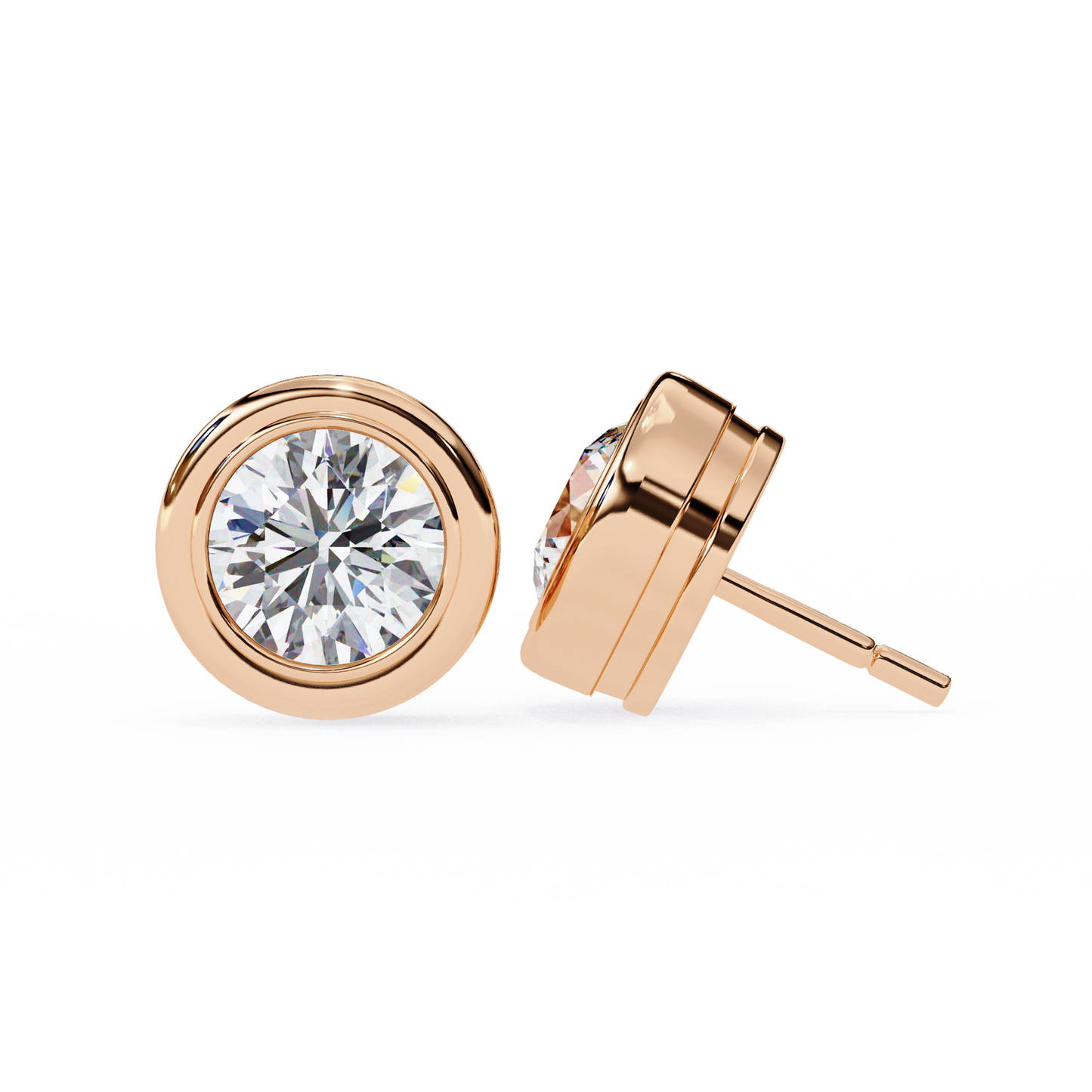 2.57 CTW Round Lab-Grown Diamond Bezel-Set Stud Earrings in 14K Gold
