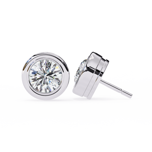 2.57 CTW round lab-grown diamond stud earrings in a polished platinum bezel setting.