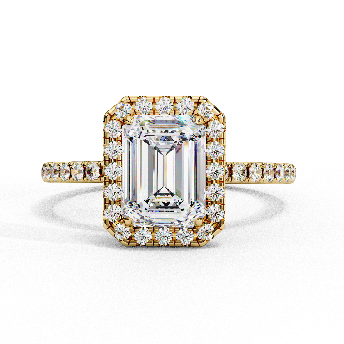2.02 CTW Emerald-Cut Lab-Grown Diamond Halo Pavé Engagement Ring in 14K Rose Gold
