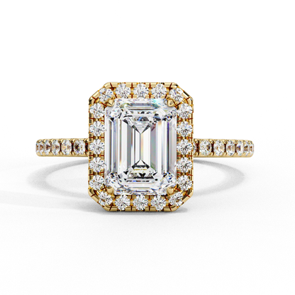 2.02 CTW Emerald-Cut Lab-Grown Diamond Halo Pavé Engagement Ring in 14K Rose Gold