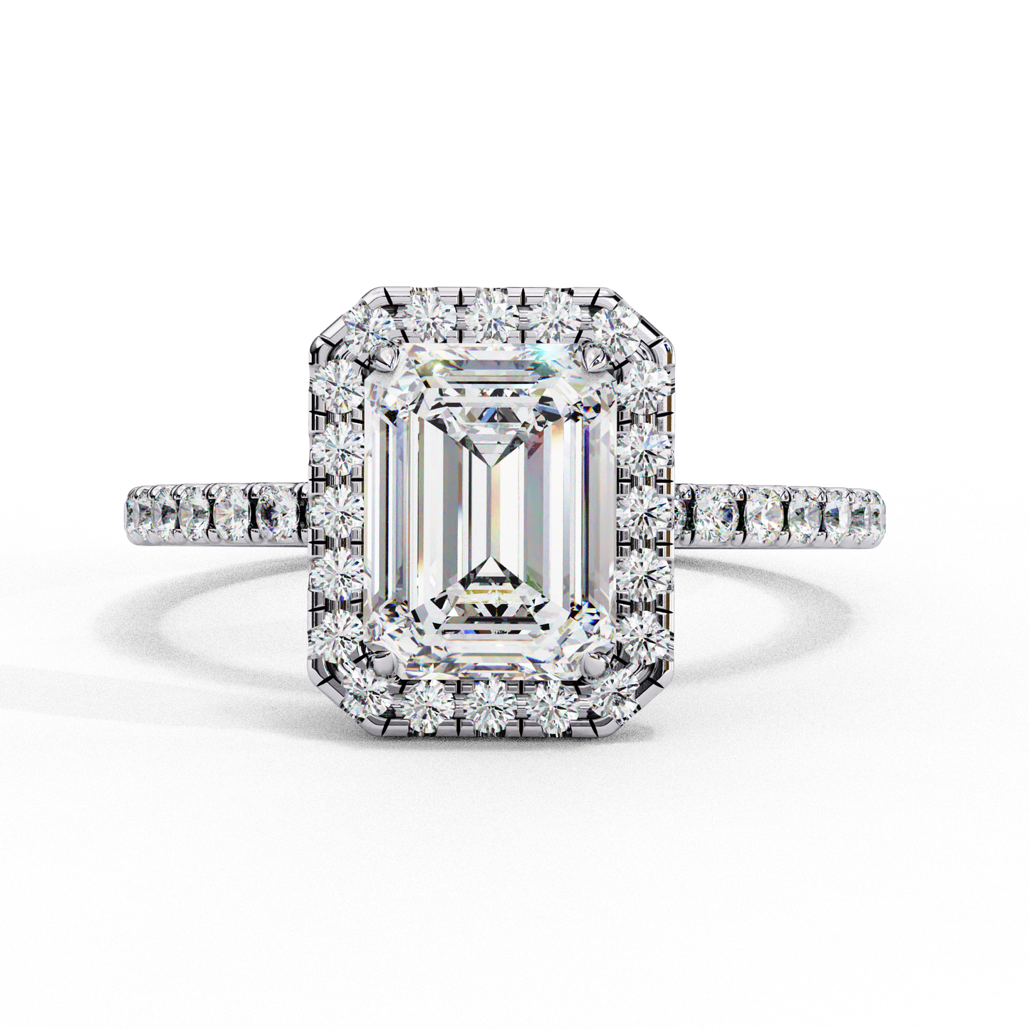 2.02 CTW Emerald-Cut Lab-Grown Diamond Halo Pavé Engagement Ring in 14K Rose Gold