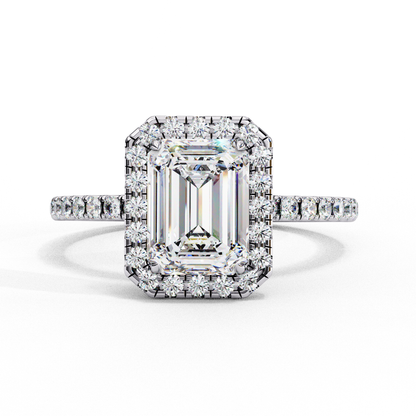 2.02 CTW Emerald-Cut Lab-Grown Diamond Halo Pavé Engagement Ring in 14K Rose Gold