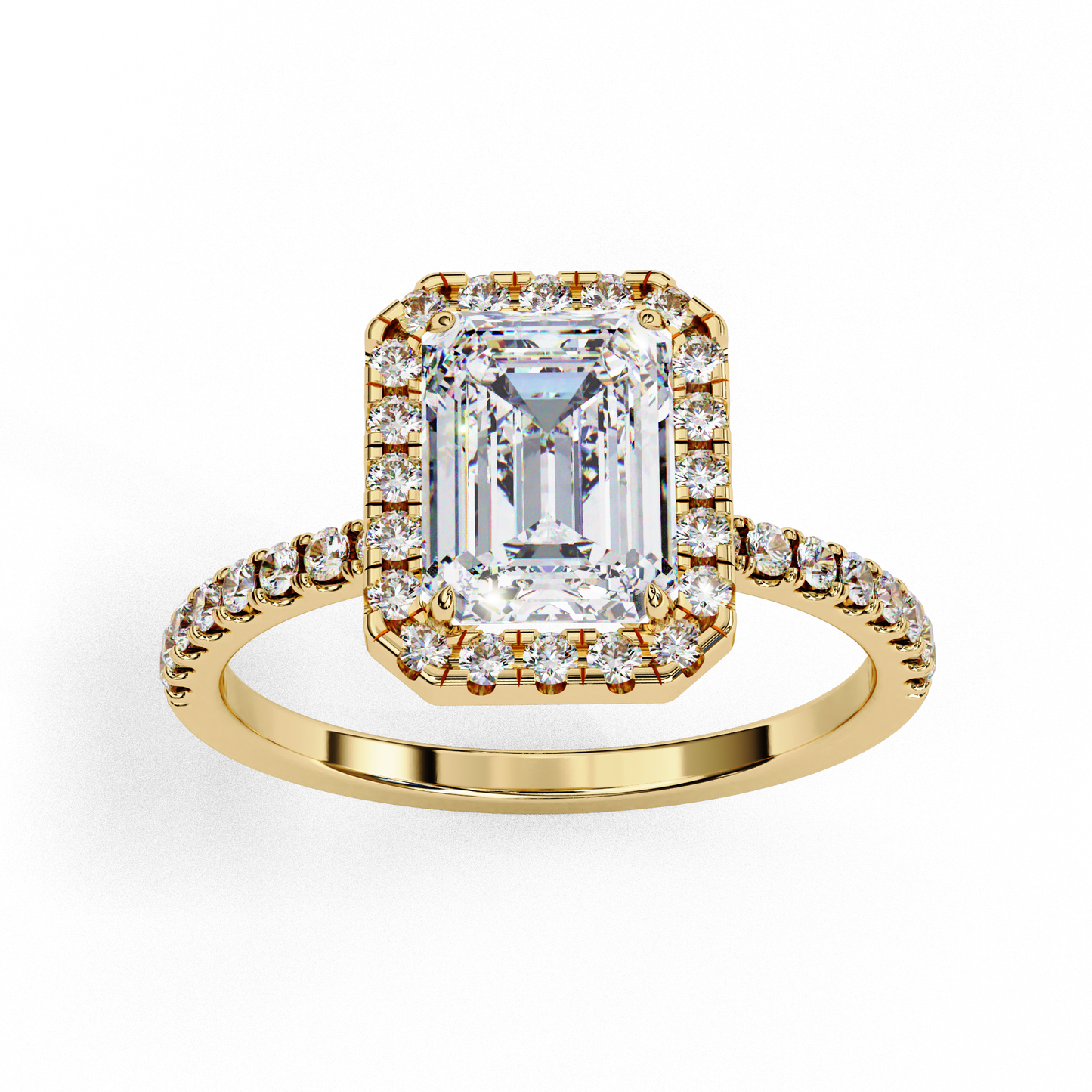 2.02 CTW Emerald-Cut Lab-Grown Diamond Halo Pavé Engagement Ring in 14K Rose Gold