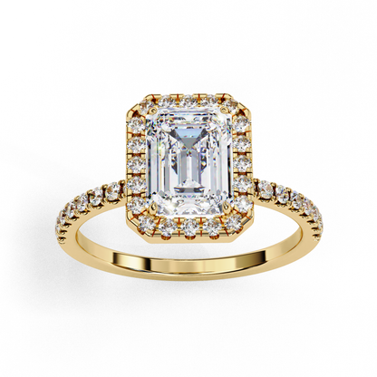 2.02 CTW Emerald-Cut Lab-Grown Diamond Halo Pavé Engagement Ring in 14K Rose Gold