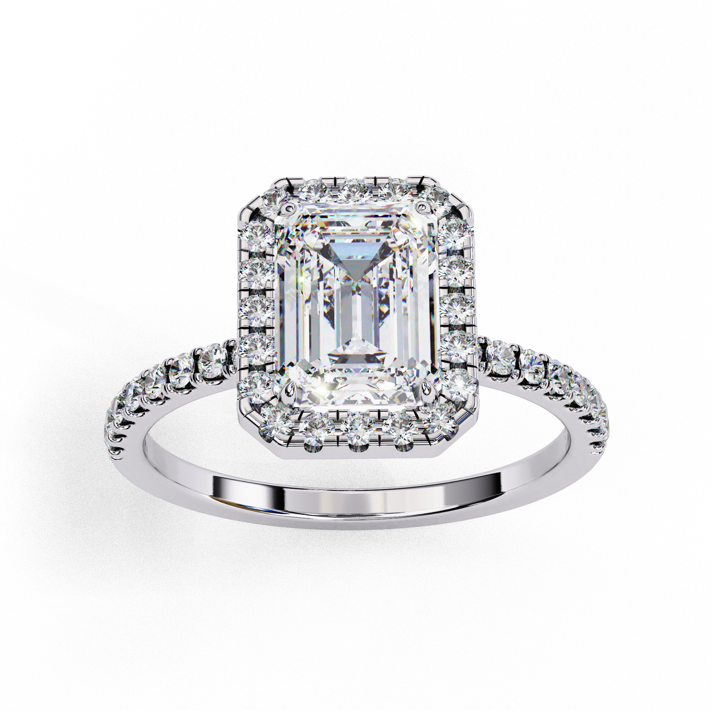 2.02 CTW Emerald-Cut Lab-Grown Diamond Halo Pavé Engagement Ring in 14K Rose Gold
