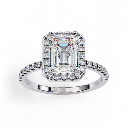 2.02 CTW Emerald-Cut Lab-Grown Diamond Halo Pavé Engagement Ring in 14K Rose Gold