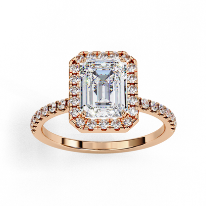 2.02 CTW Emerald-Cut Lab-Grown Diamond Halo Pavé Engagement Ring in 14K Rose Gold