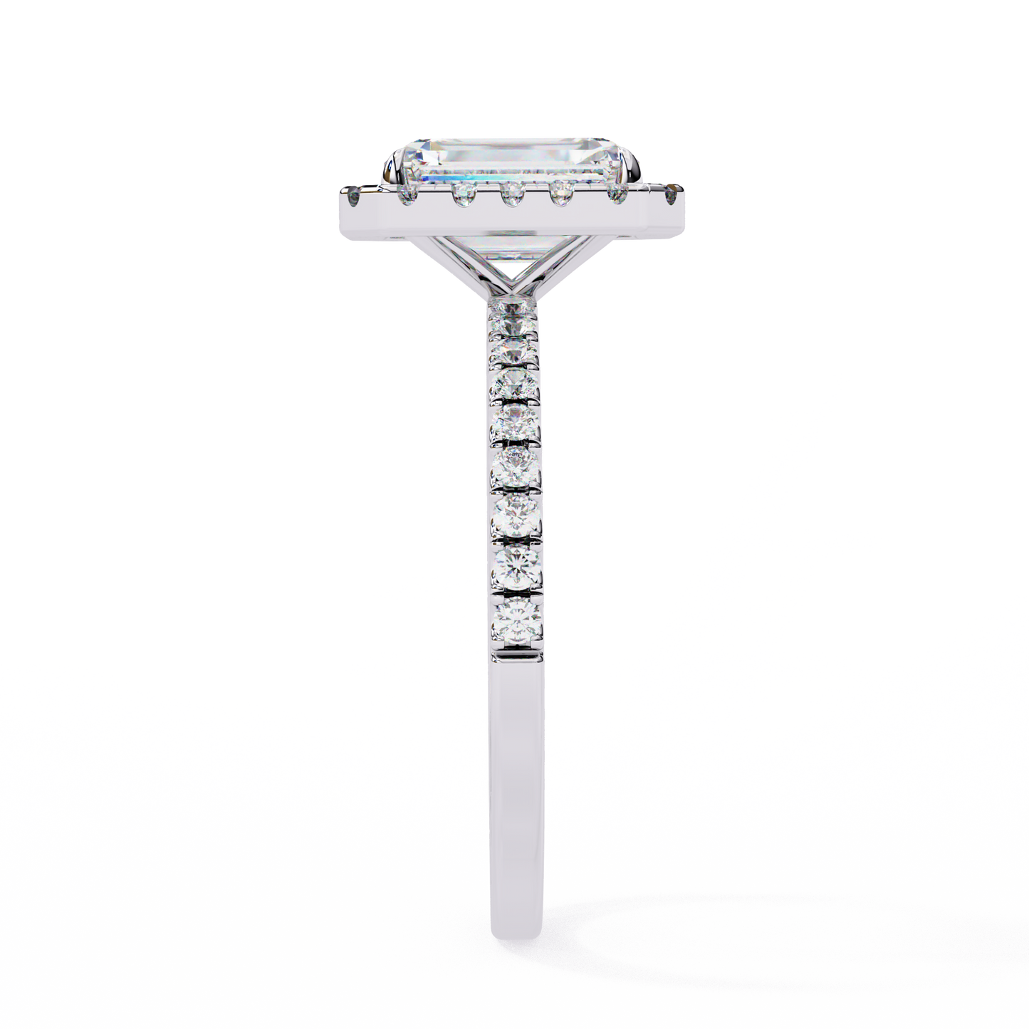 2.02 CTW Emerald-Cut Lab-Grown Diamond Halo Pavé Engagement Ring in 14K Rose Gold