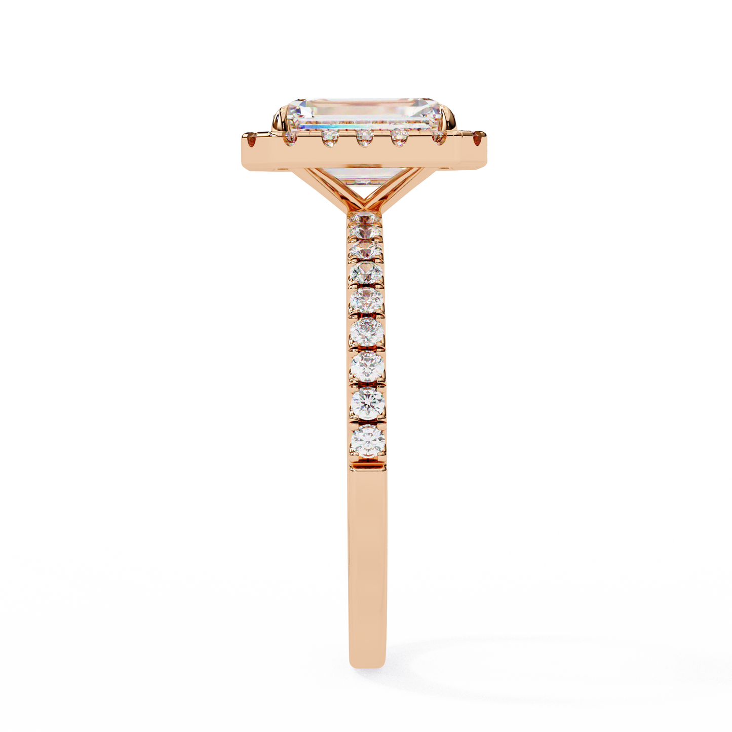 2.02 CTW Emerald-Cut Lab-Grown Diamond Halo Pavé Engagement Ring in 14K Rose Gold