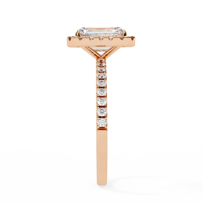 2.02 CTW Emerald-Cut Lab-Grown Diamond Halo Pavé Engagement Ring in 14K Rose Gold
