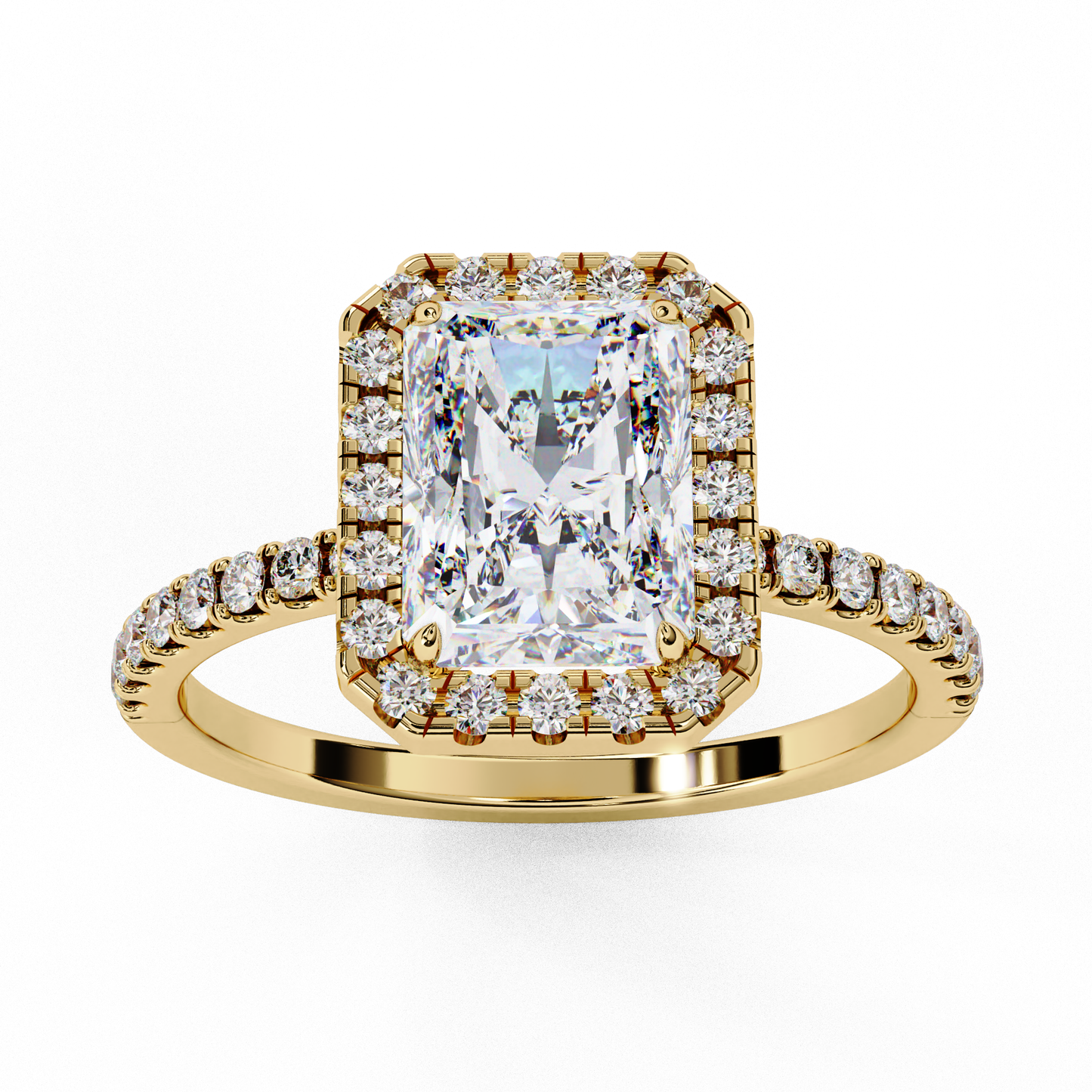 2.15 CTW Radiant-Cut Lab-Grown Diamond Halo Pavé Engagement Ring in 14K White Gold