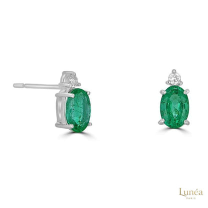 Oval Emerald & Diamond Studs | Lab Grown | 14K Gold & Platinum