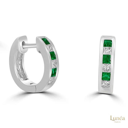 Square Emerald & Diamond Hug Earrings | Lab Grown | 14K Gold & Platinum