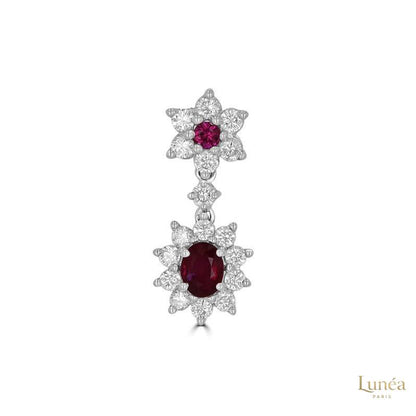 Ruby & Diamond Starburst Drop Earrings | Lab Grown | 14K Gold & Platinum