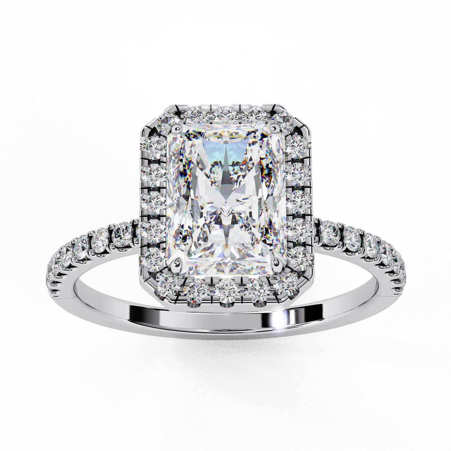 2.15 CTW Radiant-Cut Lab-Grown Diamond Halo Pavé Engagement Ring in 14K White Gold