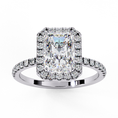 2.15 CTW Radiant-Cut Lab-Grown Diamond Halo Pavé Engagement Ring in 14K White Gold