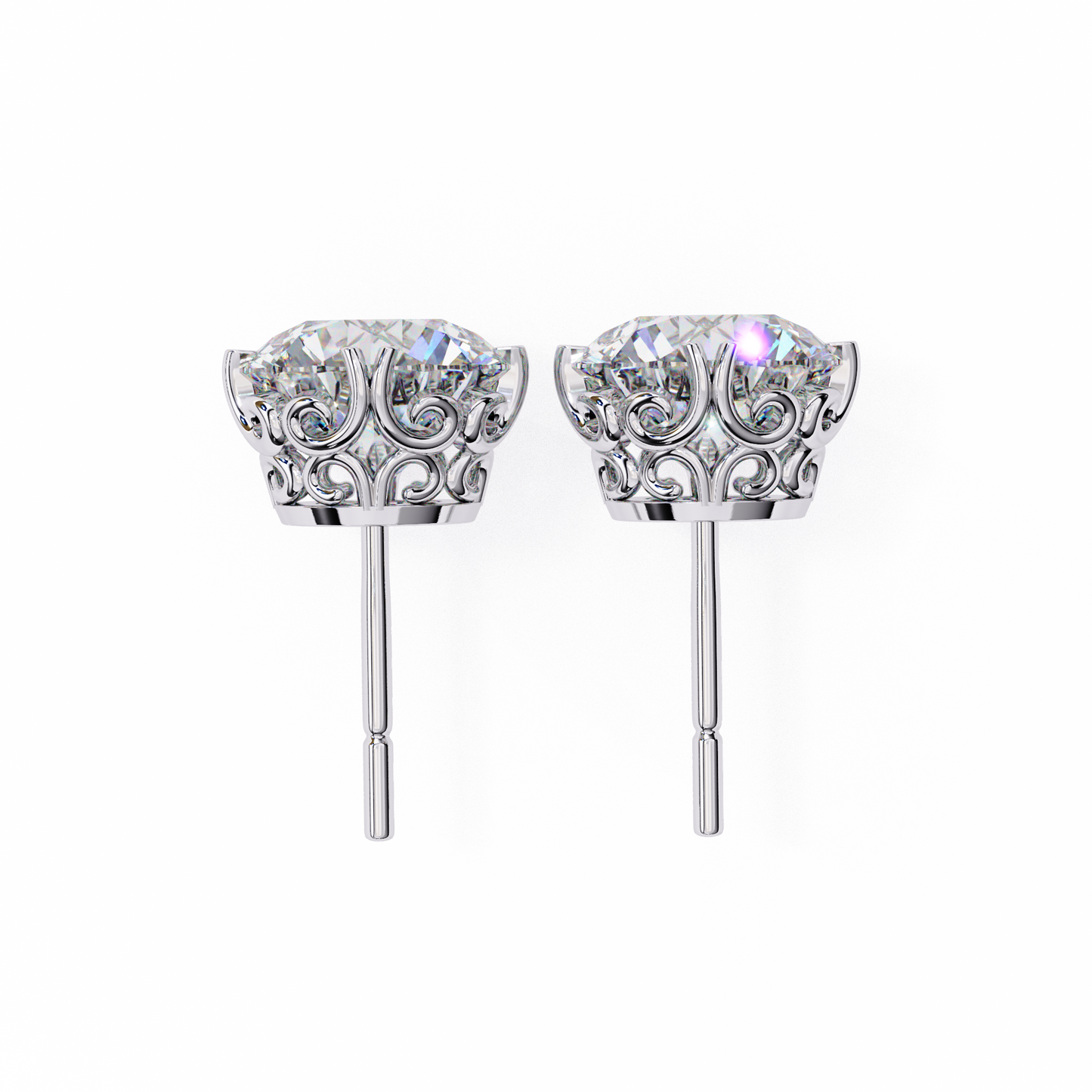 2.57 CTW Round Lab-Grown Diamond Filigree Eight-Prong Stud Earrings in 14K Gold