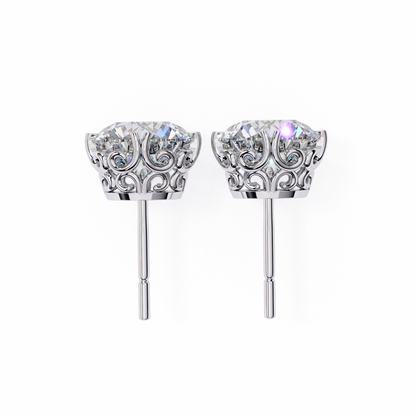 2.57 CTW Round Lab-Grown Diamond Filigree Eight-Prong Stud Earrings in 14K Gold