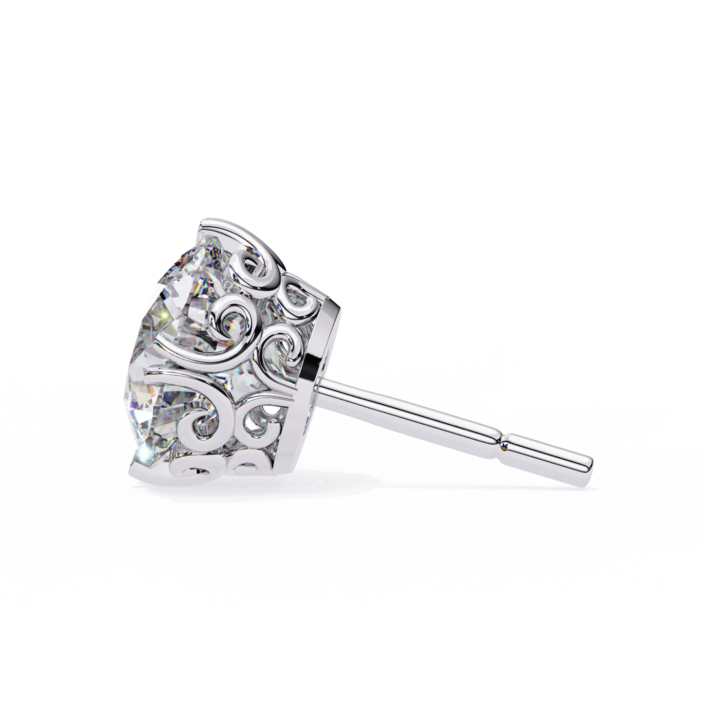 2.57 CTW Round Lab-Grown Diamond Filigree Eight-Prong Stud Earrings in 14K Gold