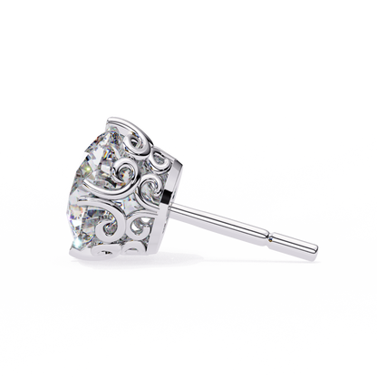 2.57 CTW Round Lab-Grown Diamond Filigree Eight-Prong Stud Earrings in 14K Gold