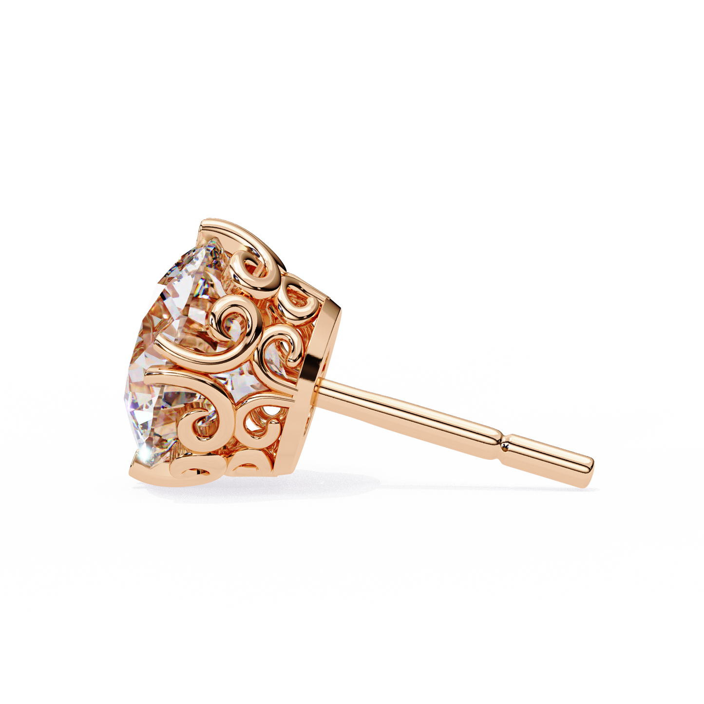2.57 CTW Round Lab-Grown Diamond Filigree Eight-Prong Stud Earrings in 14K Gold
