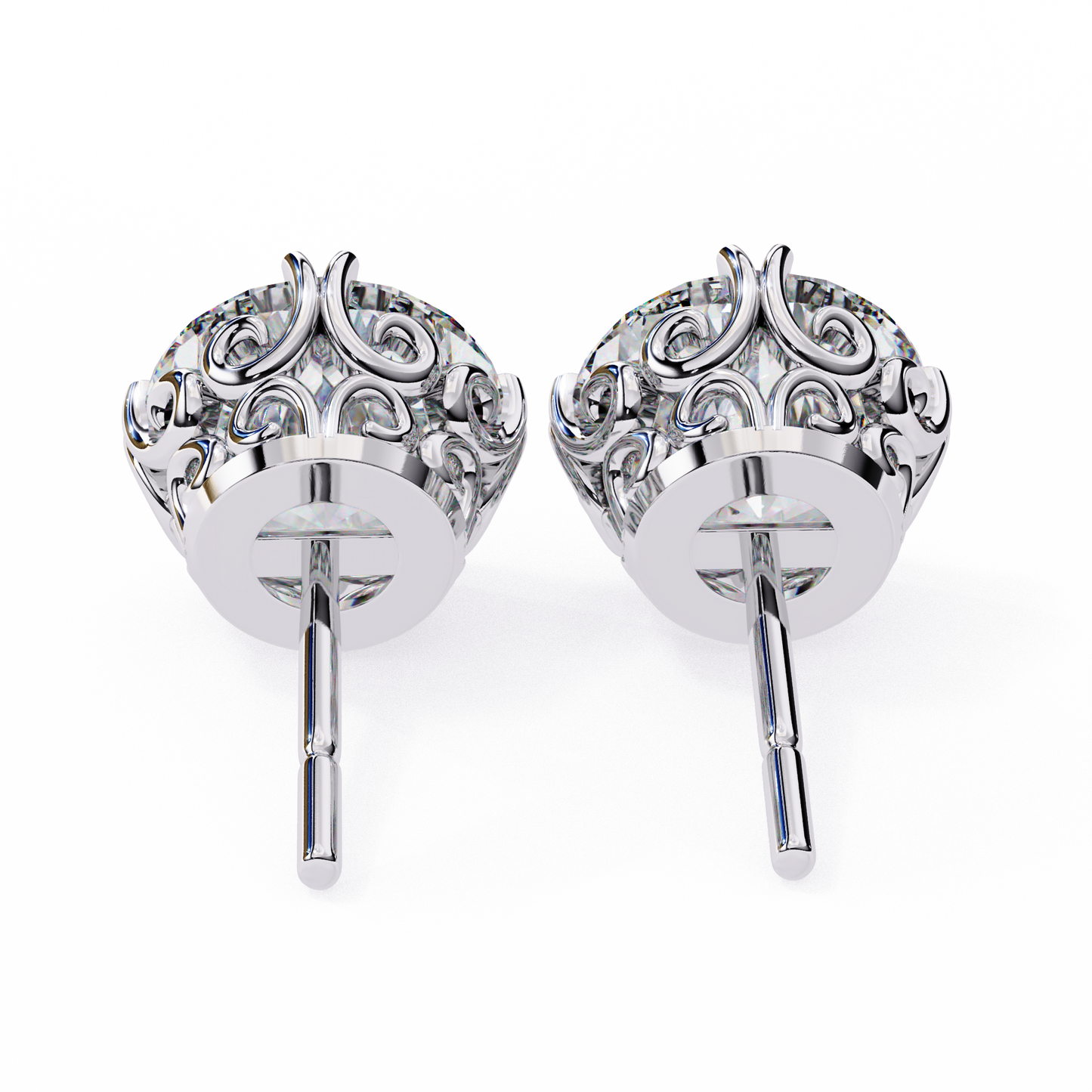 2.57 CTW Round Lab-Grown Diamond Filigree Eight-Prong Stud Earrings in 14K Gold