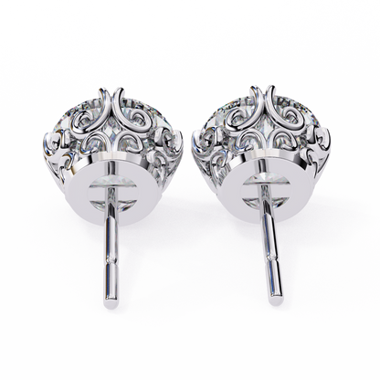 2.57 CTW Round Lab-Grown Diamond Filigree Eight-Prong Stud Earrings in 14K Gold