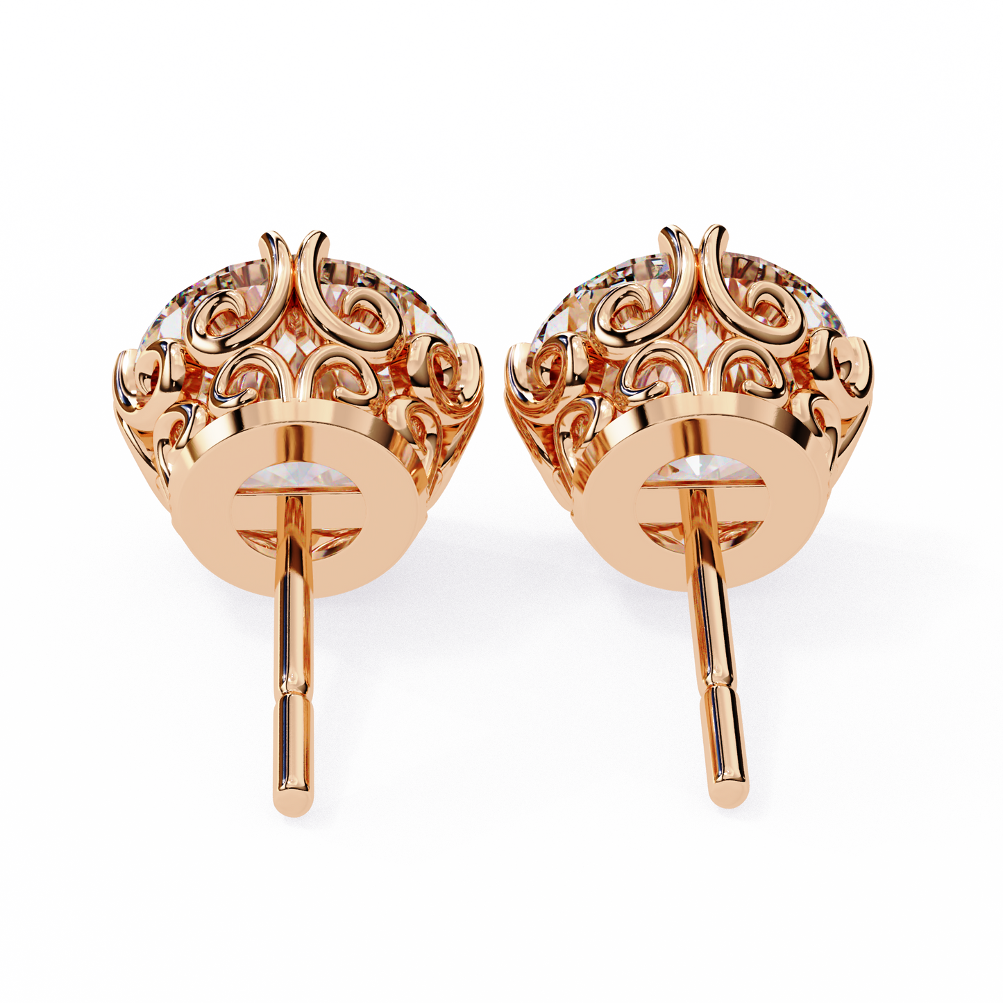 2.57 CTW Round Lab-Grown Diamond Filigree Eight-Prong Stud Earrings in 14K Gold