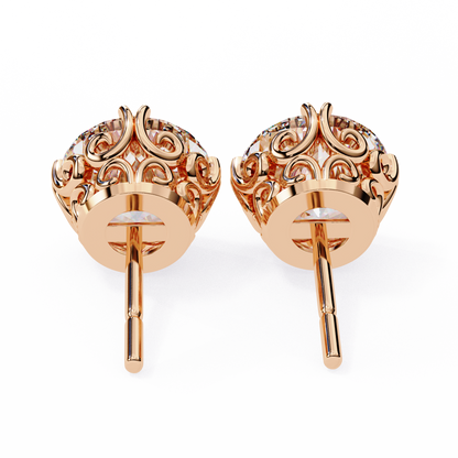 2.57 CTW Round Lab-Grown Diamond Filigree Eight-Prong Stud Earrings in 14K Gold
