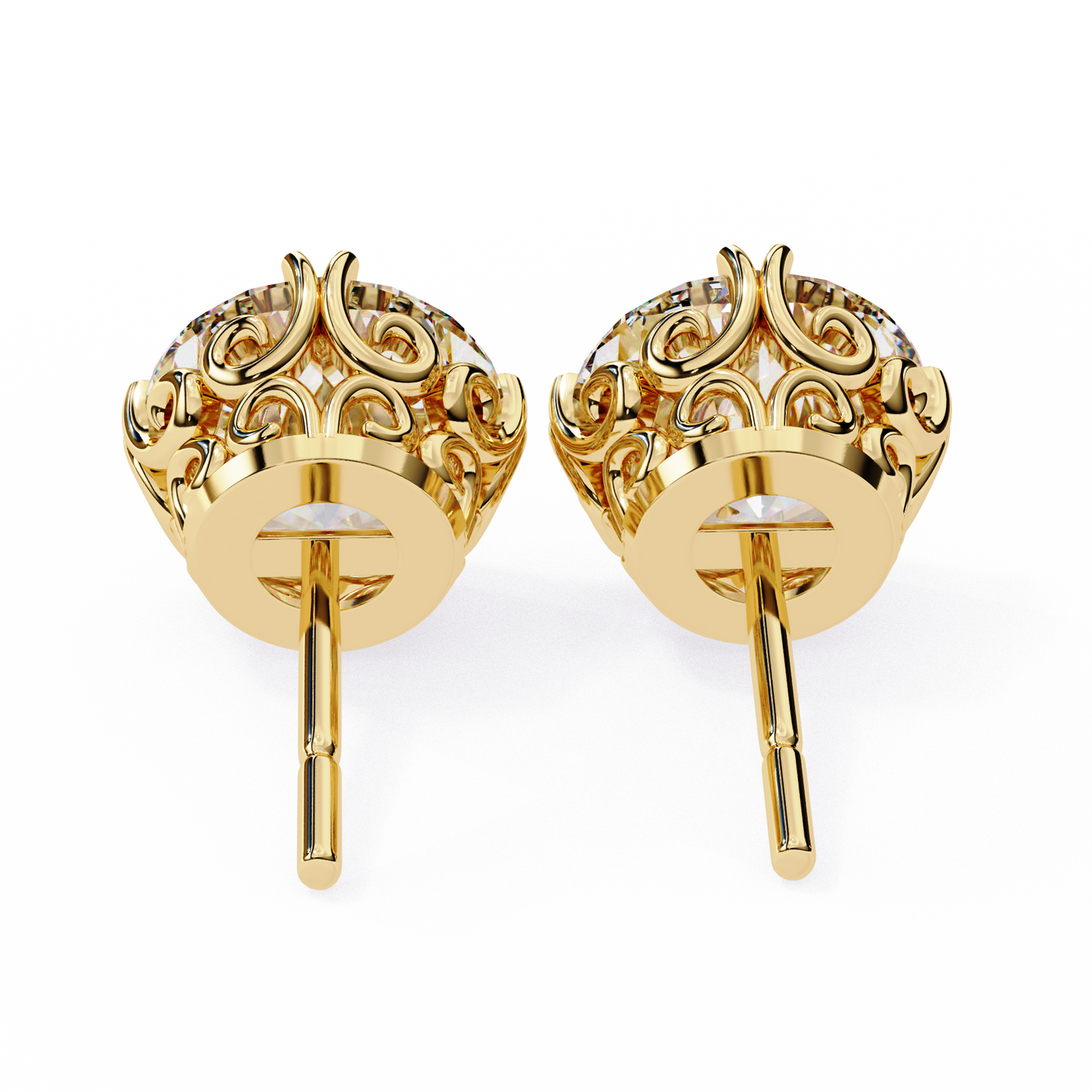 2.57 CTW Round Lab-Grown Diamond Filigree Eight-Prong Stud Earrings in 14K Gold