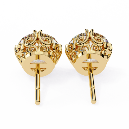 2.57 CTW Round Lab-Grown Diamond Filigree Eight-Prong Stud Earrings in 14K Gold
