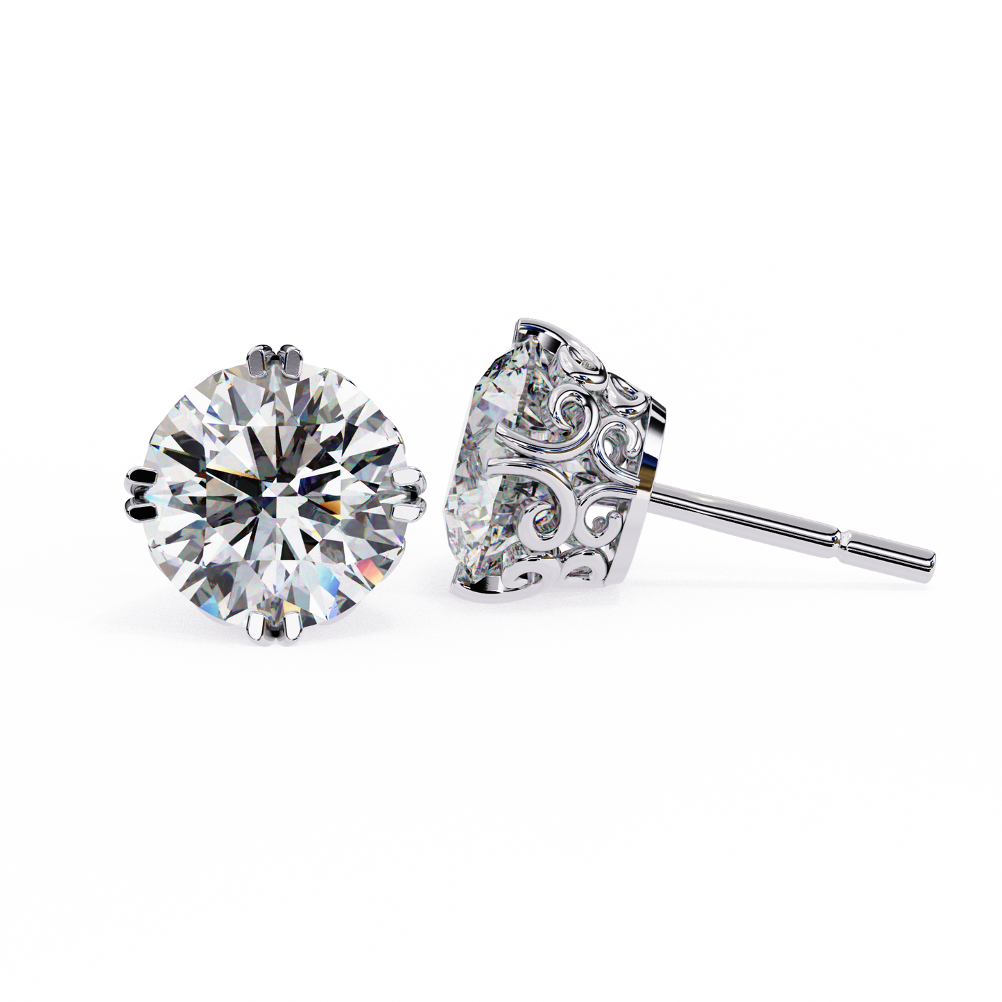 2.57 CTW Round Lab-Grown Diamond Filigree Eight-Prong Stud Earrings in 14K Gold