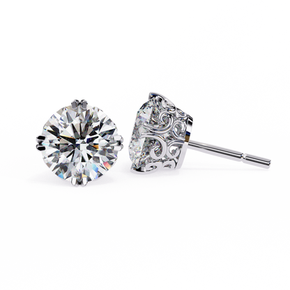 2.57 CTW Round Lab-Grown Diamond Filigree Eight-Prong Stud Earrings in 14K Gold