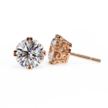 2.57 CTW Round Lab-Grown Diamond Filigree Eight-Prong Stud Earrings in 14K Gold