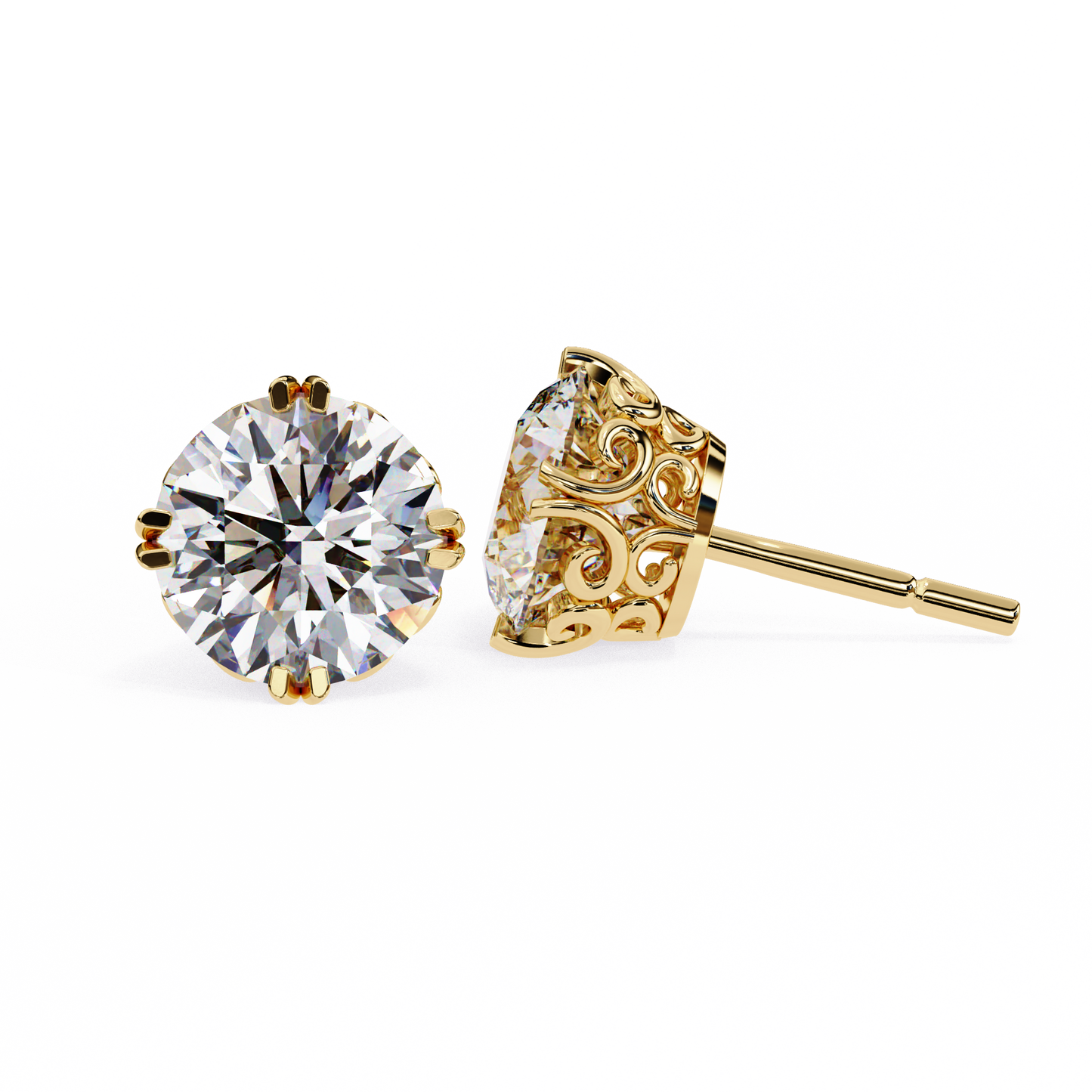 2.57 CTW Round Lab-Grown Diamond Filigree Eight-Prong Stud Earrings in 14K Gold