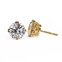 2.57 CTW round lab-grown diamond stud earrings in 14K gold with an elegant eight-prong filigree setting.