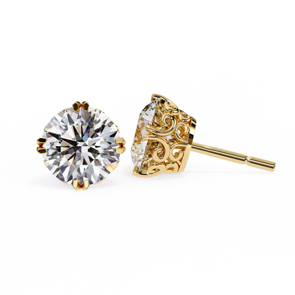 2.57 CTW Round Lab-Grown Diamond Filigree Eight-Prong Stud Earrings in 14K Gold