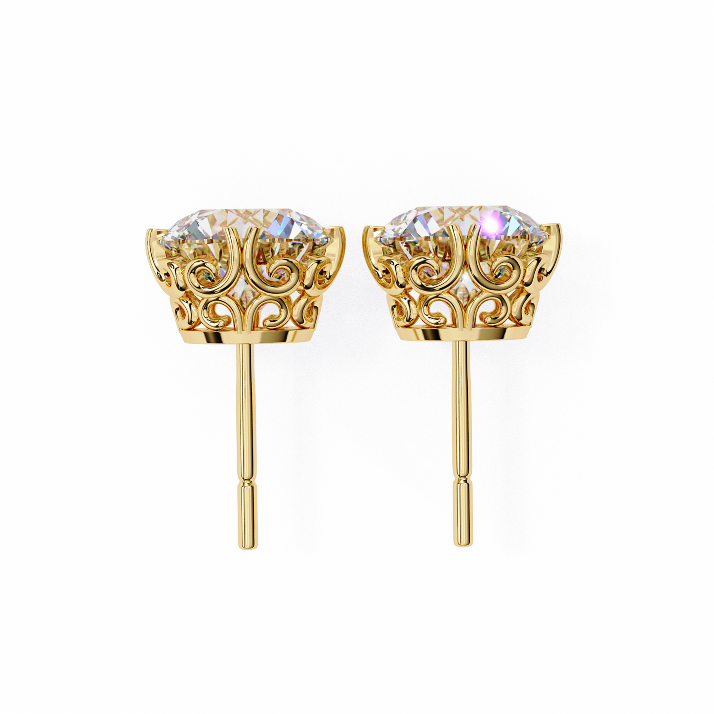 2.57 CTW Round Lab-Grown Diamond Filigree Eight-Prong Stud Earrings in 14K Gold