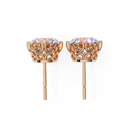 2.57 CTW Round Lab-Grown Diamond Filigree Eight-Prong Stud Earrings in 14K Gold