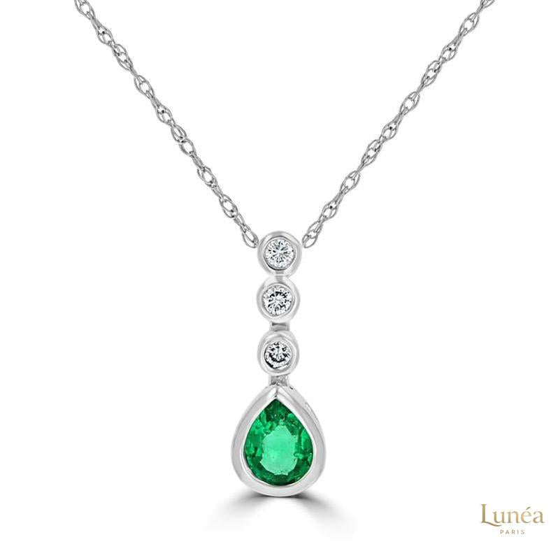 Bezel 2 ct. Emerald & Diamond Pendant | Lab Grown | 14K Gold & Platinum