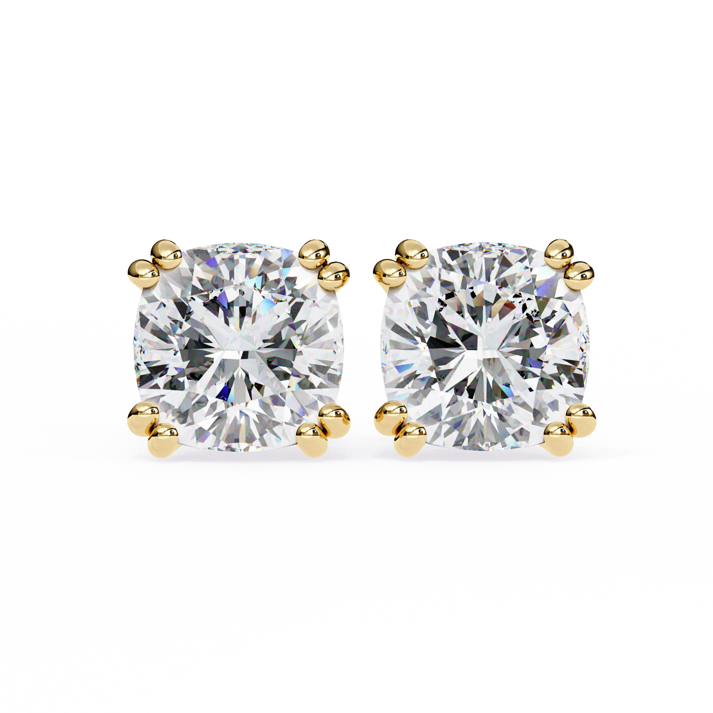 2.24 CTW Cushion-Cut Lab-Grown Diamond Double-Claw Stud Earrings in 14K Gold