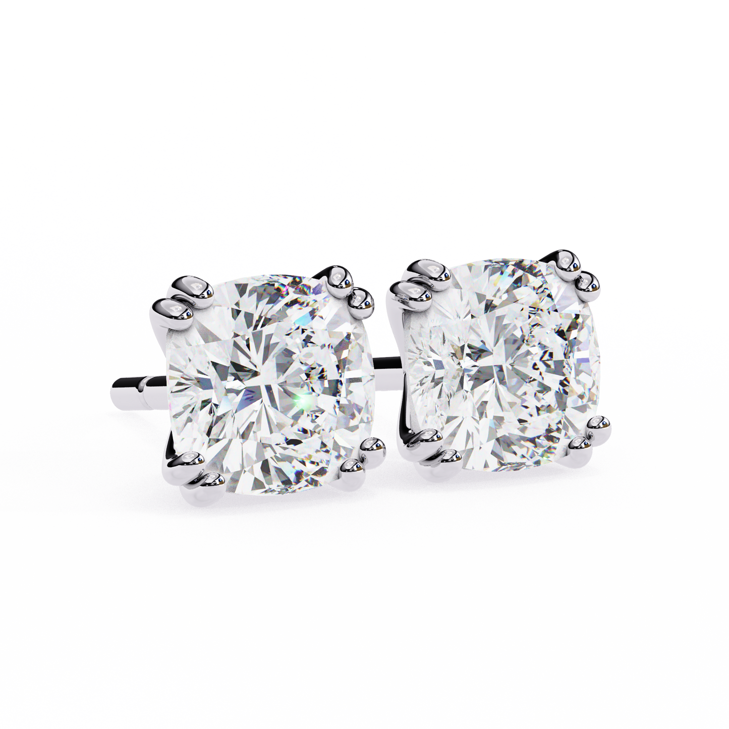 2.24 CTW Cushion-Cut Lab-Grown Diamond Double-Claw Stud Earrings in 14K Gold