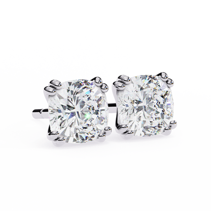 2.24 CTW Cushion-Cut Lab-Grown Diamond Double-Claw Stud Earrings in 14K Gold
