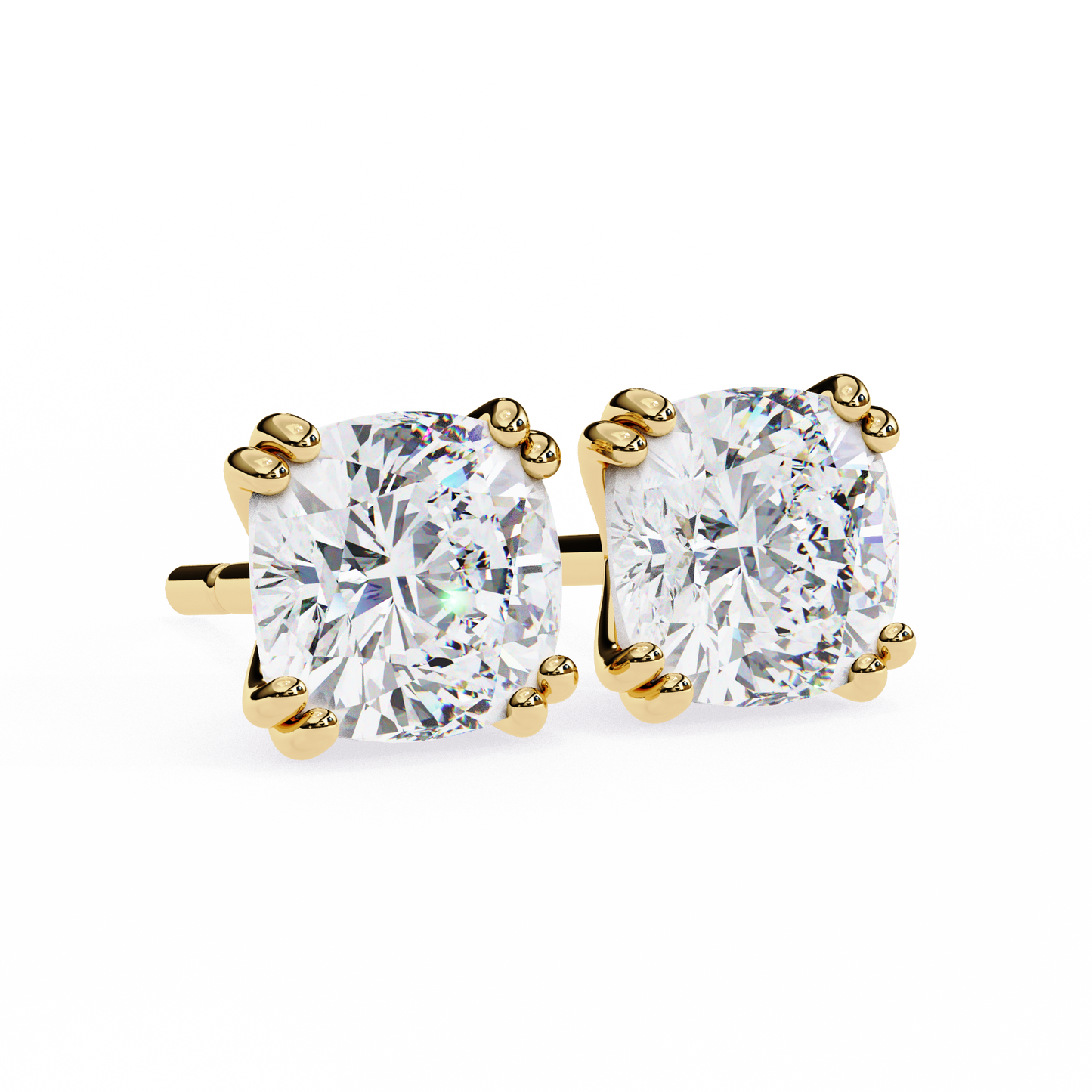 2.24 CTW Cushion-Cut Lab-Grown Diamond Double-Claw Stud Earrings in 14K Gold
