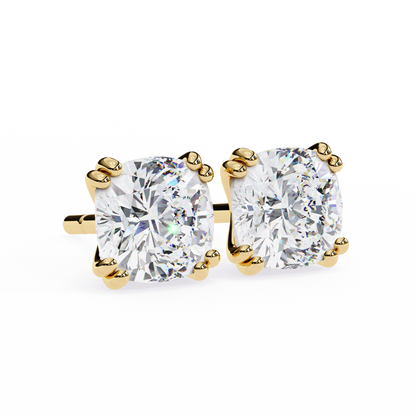 2.24 CTW Cushion-Cut Lab-Grown Diamond Double-Claw Stud Earrings in 14K Gold