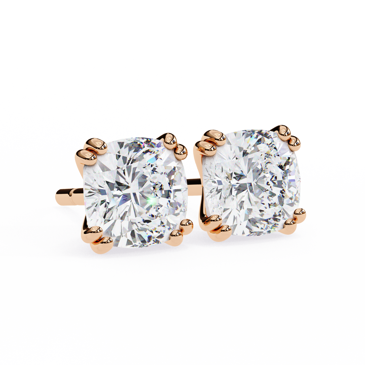 2.24 CTW Cushion-Cut Lab-Grown Diamond Double-Claw Stud Earrings in 14K Gold