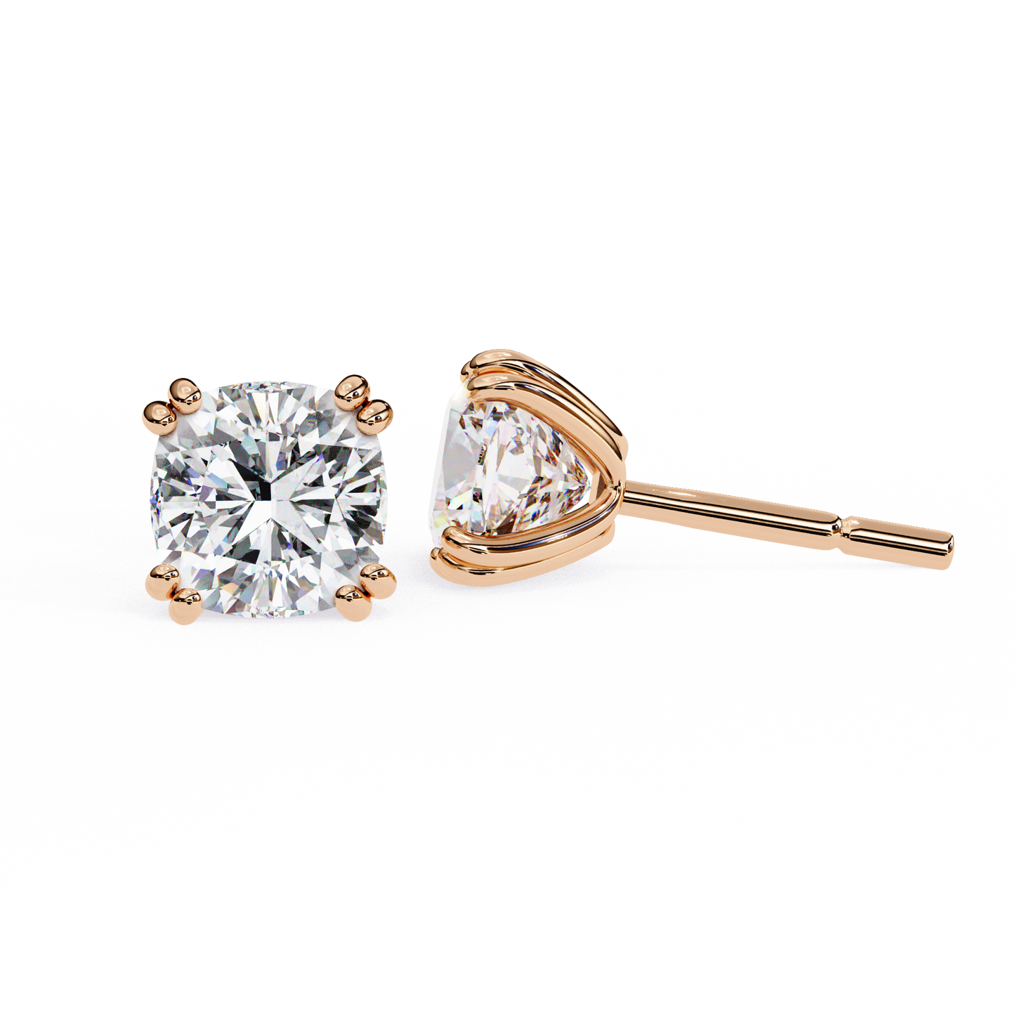 2.24 CTW Cushion-Cut Lab-Grown Diamond Double-Claw Stud Earrings in 14K Gold